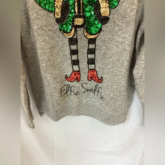 H&M Gray and Green Crew Neck Sweater with Elf Design - Picture 2 of 5